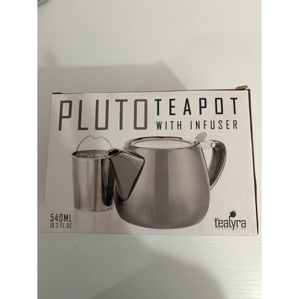 Tealyra, Pluto Teapot with Infuser 18.2 fl. oz., Gray Pocelain & Silver Lid New